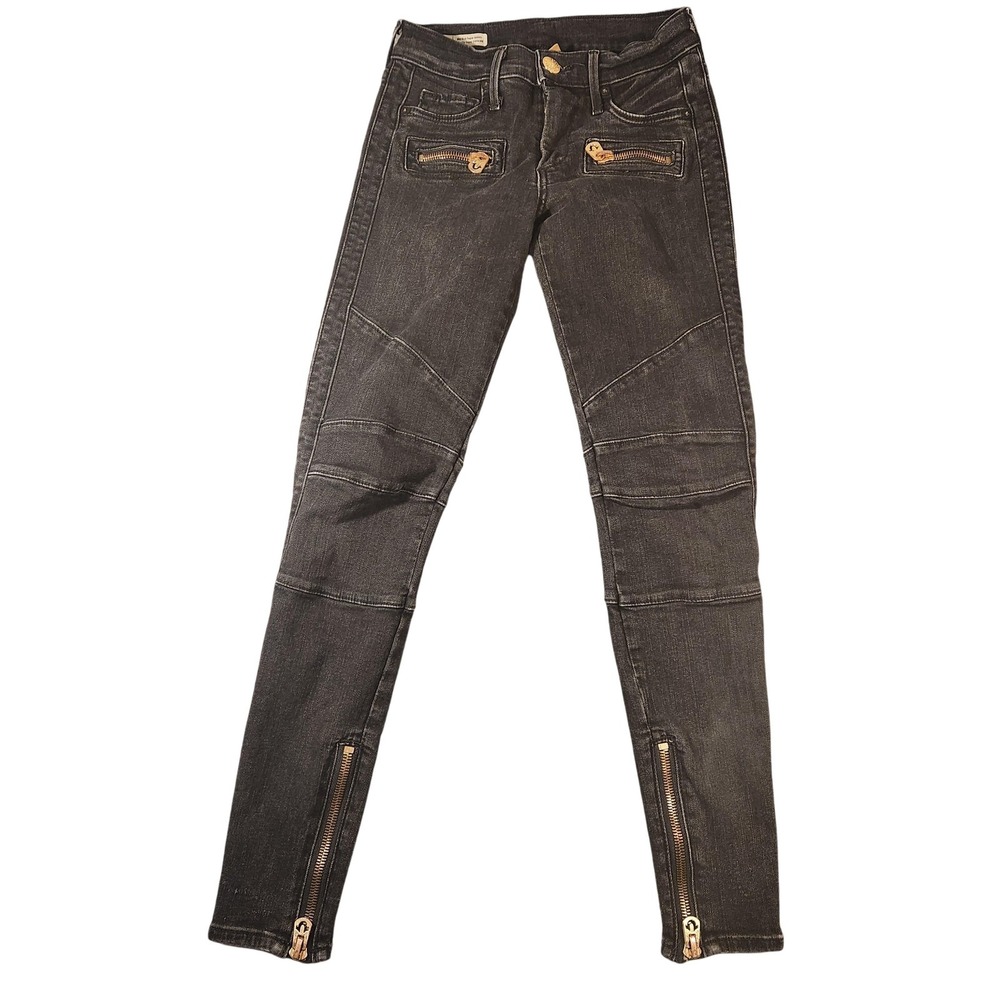 True Religion Jeans Womens 24 Black Halle Mid Rise Super Skinny Moto Ankle Zip